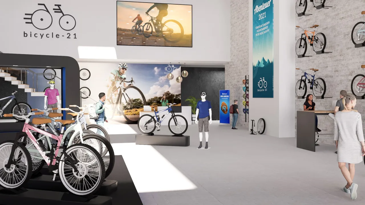 Virtueller Verkaufsraum - Geschäft mit Fahrrädern und Radzubehör
