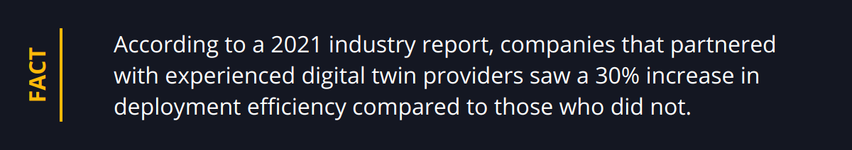 Fact - According to a 2021 industry report, companies that partnered with experienced digital twin providers saw a 30% increase in deployment efficiency compared to those who did not.