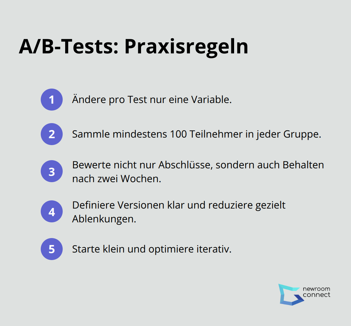 Kompakte Liste mit praxisnahen Regeln für A/B-Tests im e-Learning - Cognitive Load