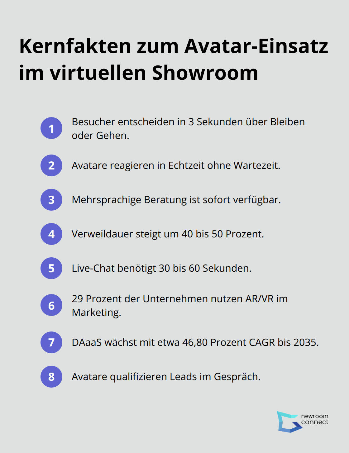 Kompakte Liste mit messbaren Effekten und Eckdaten zu Avataren