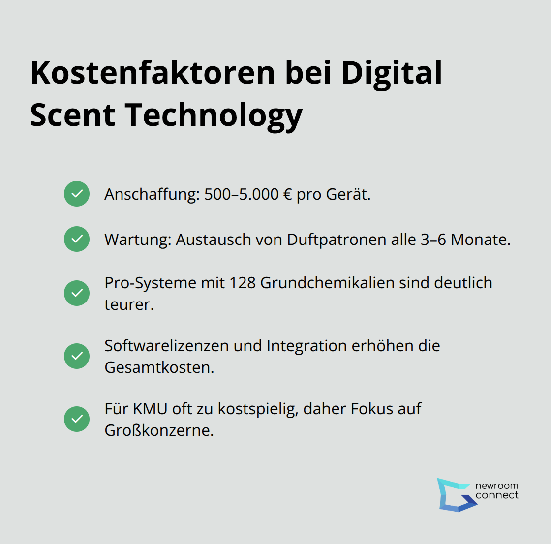 Checkliste der wichtigsten Kostenpunkte für Dufttechnologie