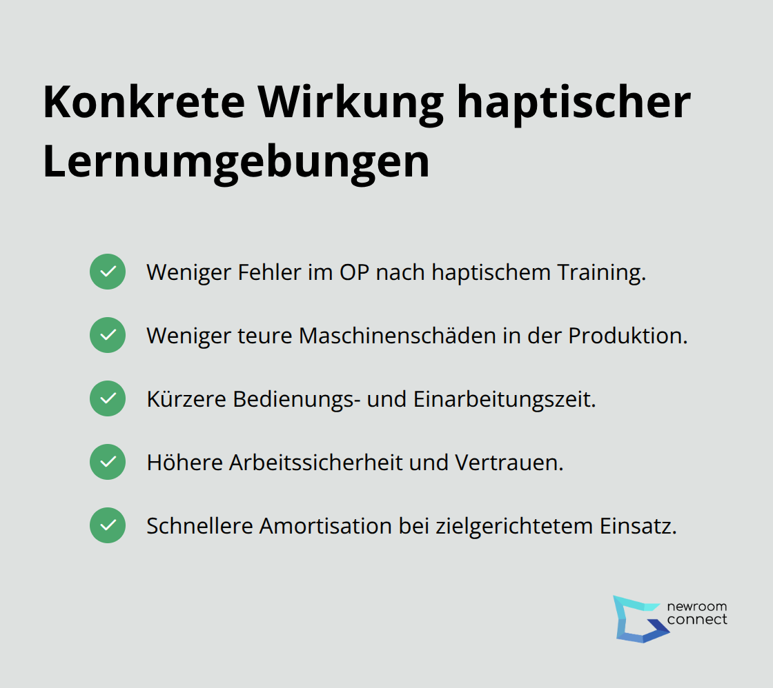 Liste der Vorteile: weniger Fehler, geringere Kosten, höhere Sicherheit - Haptic Simulation