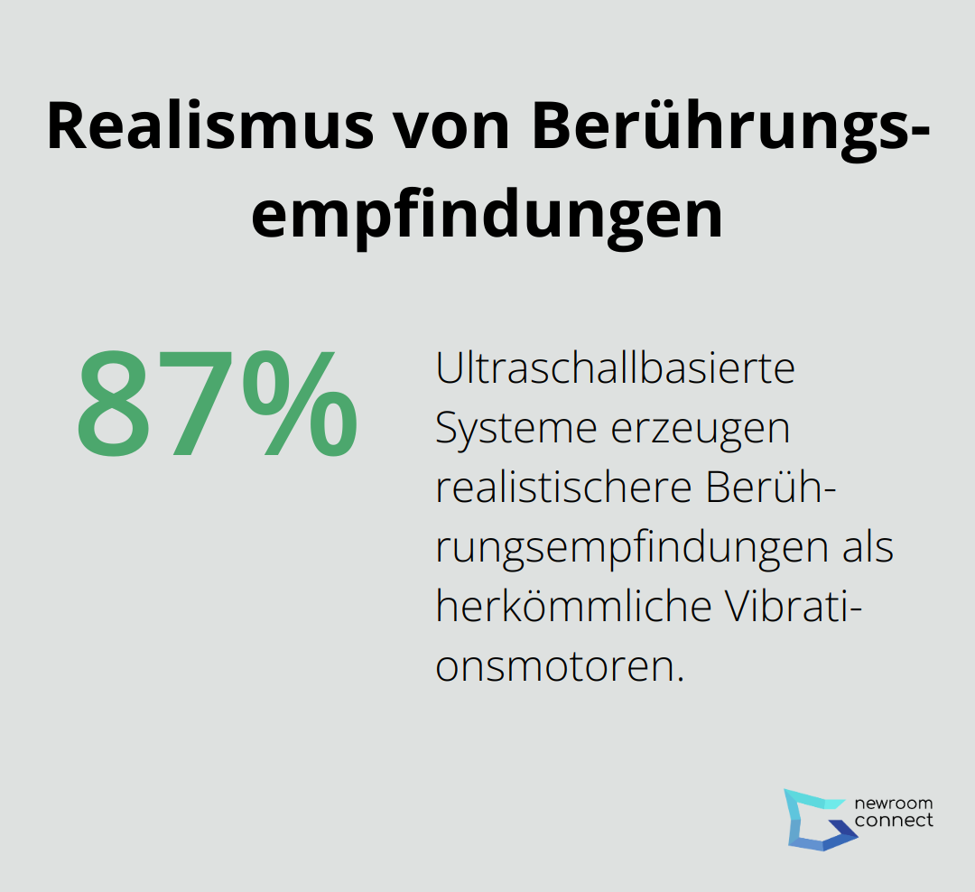 Vergleich der Realität von Berührungsempfindungen: Ultraschallbasierte Systeme erzeugen 87% realistischere Empfindungen als herkömmliche Vibrationsmotoren. - Haptisches VR