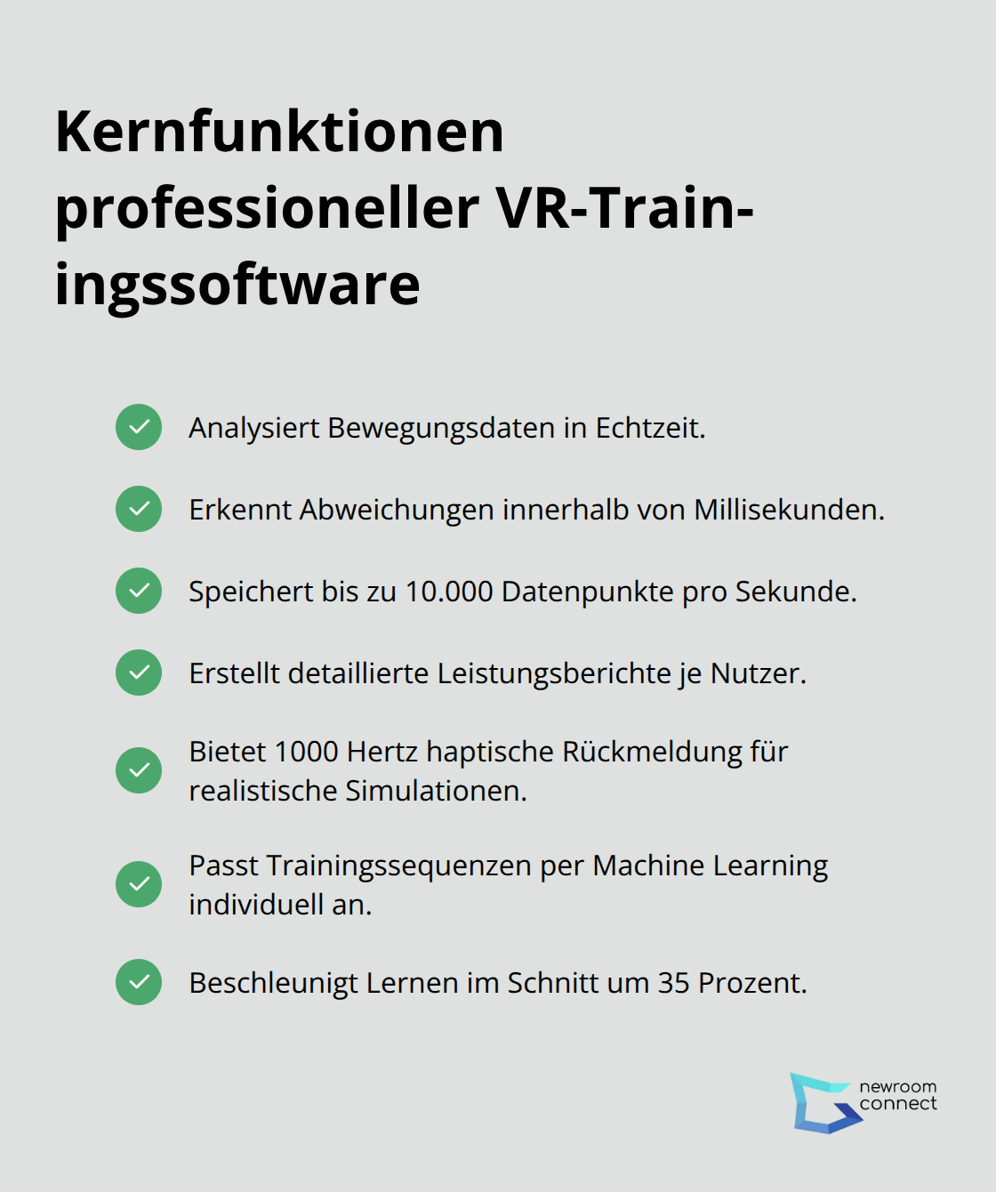 Checkliste zentraler Software-Spezifikationen für VR-Training