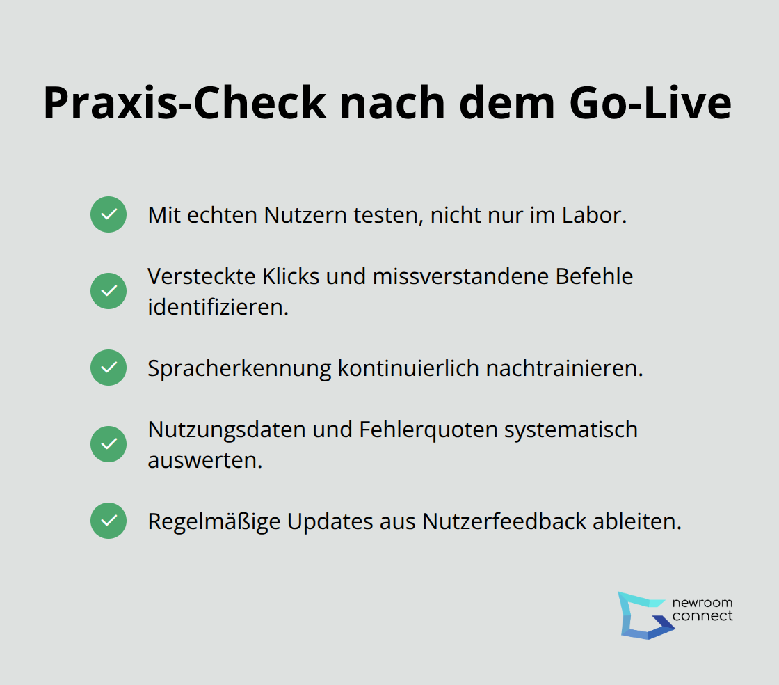 Checkliste mit konkreten Maßnahmen zur Optimierung der Voice Navigation nach dem Launch.